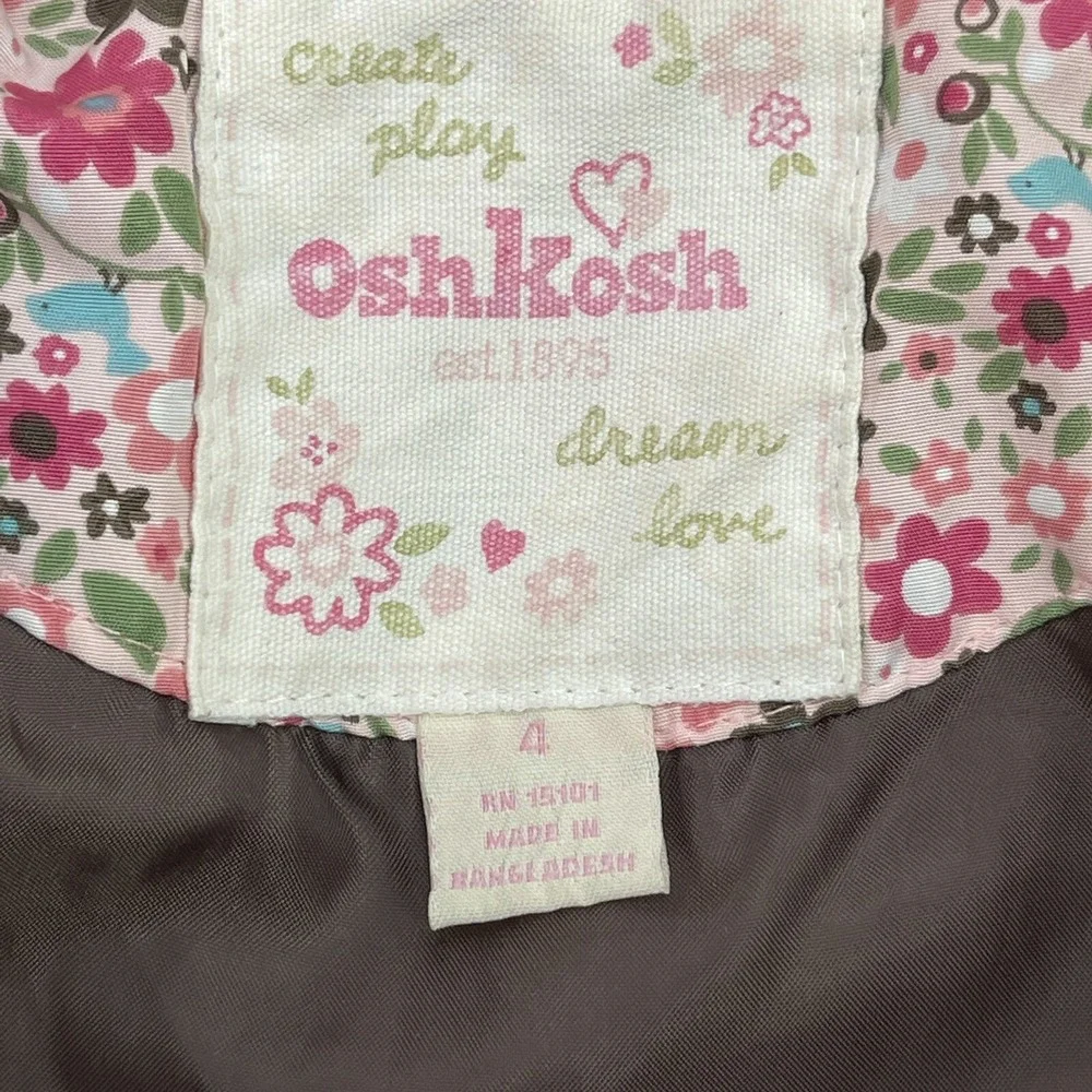 Oshkosh Girls Winter Peacoat Brown/Pink Size 4 Hooded Jacket‎ Removable Hood